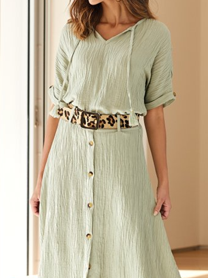 Solid Casual Half Sleeve Notched Neck Maxi Dresses