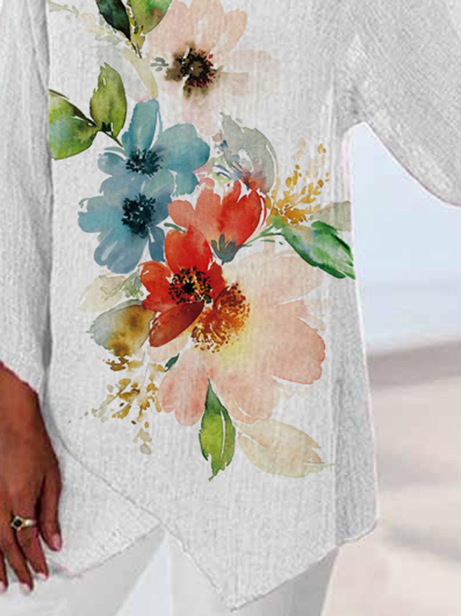 Crew Neck Floral Loose Long sleeve Top