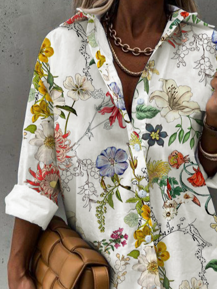 Floral Cotton Blends Shirt Collar Shirts & Tops