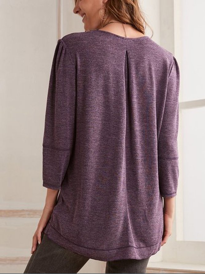 Solid Casual V Neck Long sleeve tops