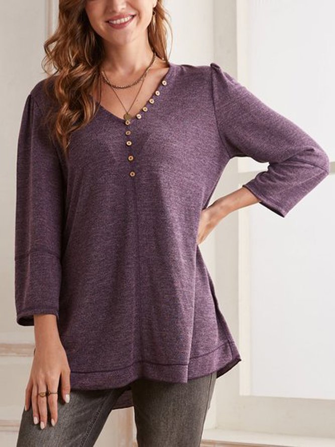 Solid Casual V Neck Shirts & Tops