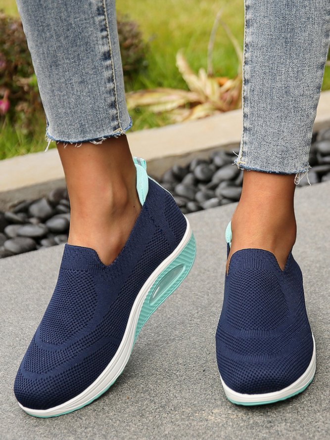 Plain Knitted Fabric Slip On Sneakers