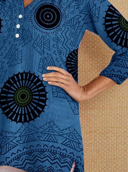 Casual Geometric Cotton Blends Shirts & Tops