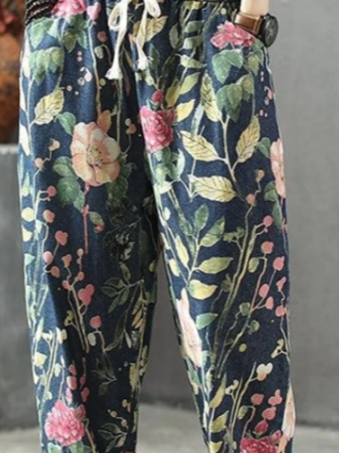 Printed loose pant with pockets elastic waist cotton linen harem style loose Pants for ladies, women, girls. Loosen Pants