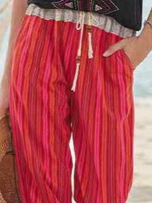 Beach Striped Cotton Blends Pants