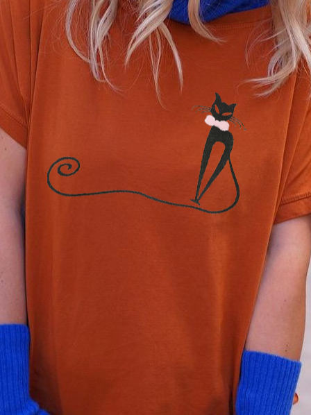 Kitten Print Casual Loose Short Sleeve T-Shirt
