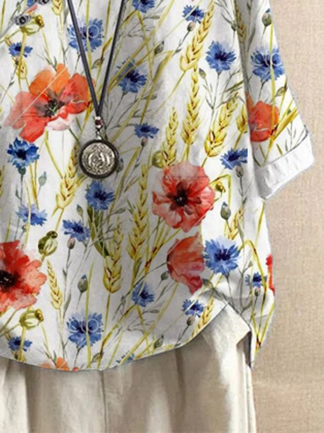 Floral Loosen Casual Crew Neck Shirts & Tops