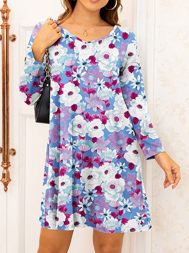 Floral Cotton Blends V Neck Casual Vacation Long sleeve Knit Dress