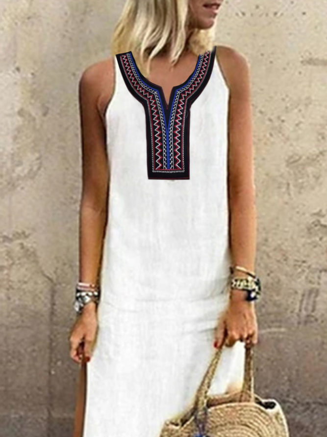Embroidered Geometric Boho Dresses Plus Size