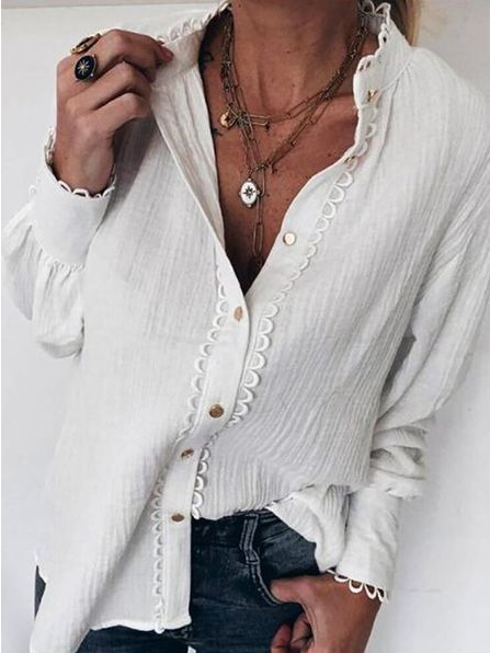 Casual Lace Stand Collar Regular Fit Shirts & Tops