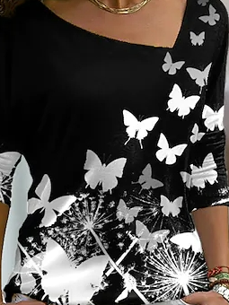 Butterfly V Neck Cotton Blends Shirts & Tops