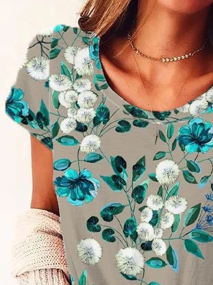Floral Loosen Cotton Blends Shirts & Tops