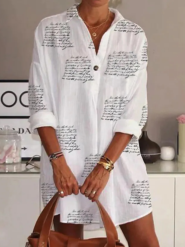 Loosen Shirt Collar Off Shoulder Letter Dresses