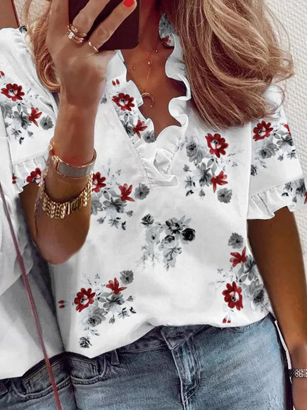 Vacation V Neck Floral Shirt & Top
