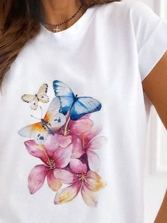 Colorful Butterfly Short Sleeve Resort T-Shirt Loose Butterfly Vacation Short Sleeve T-shirt