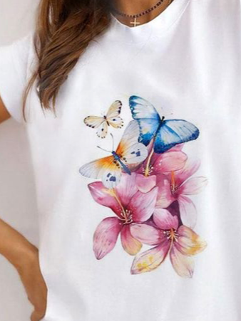 Colorful Butterfly Short Sleeve Resort T-Shirt Loose Butterfly Vacation Short Sleeve T-shirt