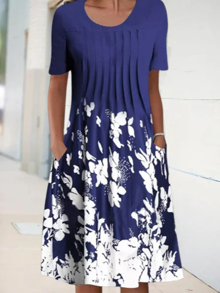 Floral Crew Neck Vacation Casual Midi Dress