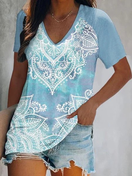Mandala Casual Cotton Blends Shirts & Tops