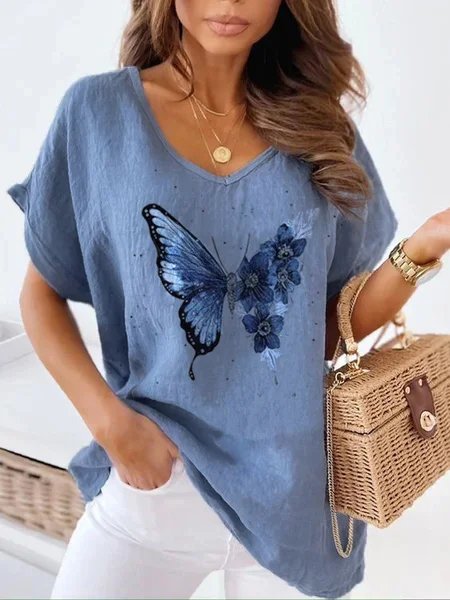 Butterfly Cotton Blends Short sleeve tops