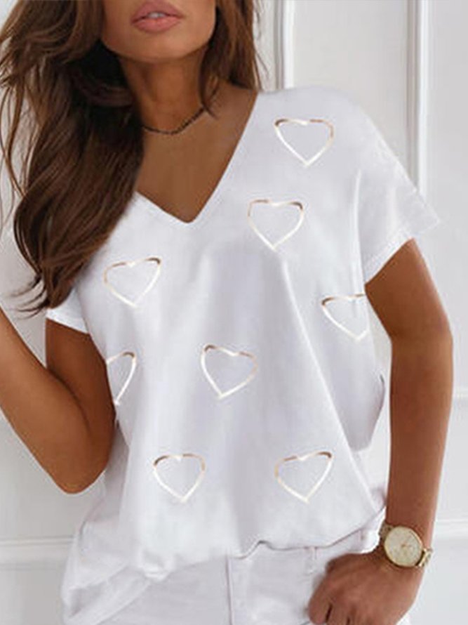 Love Pattern Casual Color Block Shirts & Tops
