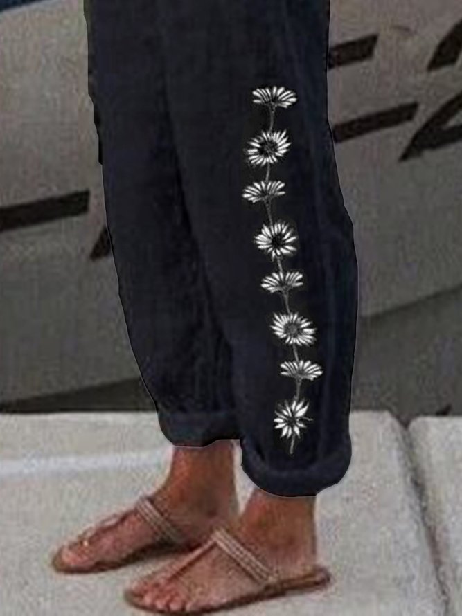 Casual Loose Pockets Floral Pants