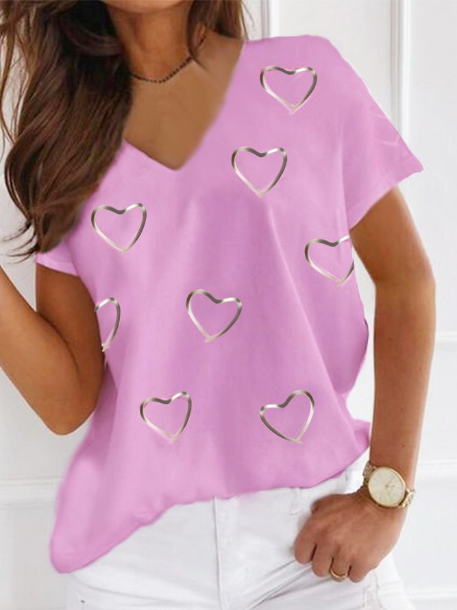 Love Pattern Casual Color Block Shirts & Tops
