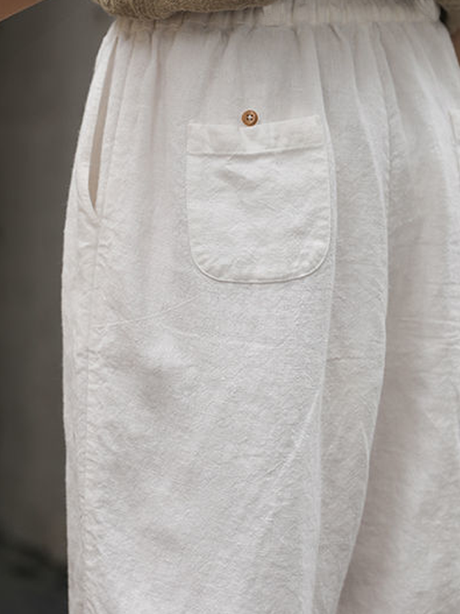 Women Drawstring Waist Cotton Linen Pockets Casual Plain Pants