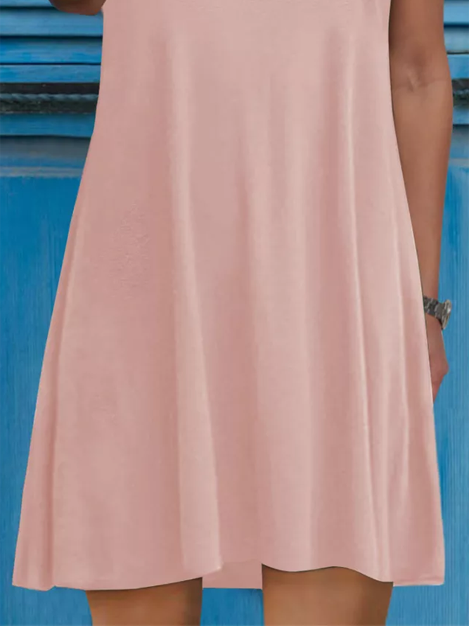 Summer Solid Short Sleeve Round Neck Knit Pink Mini Dress