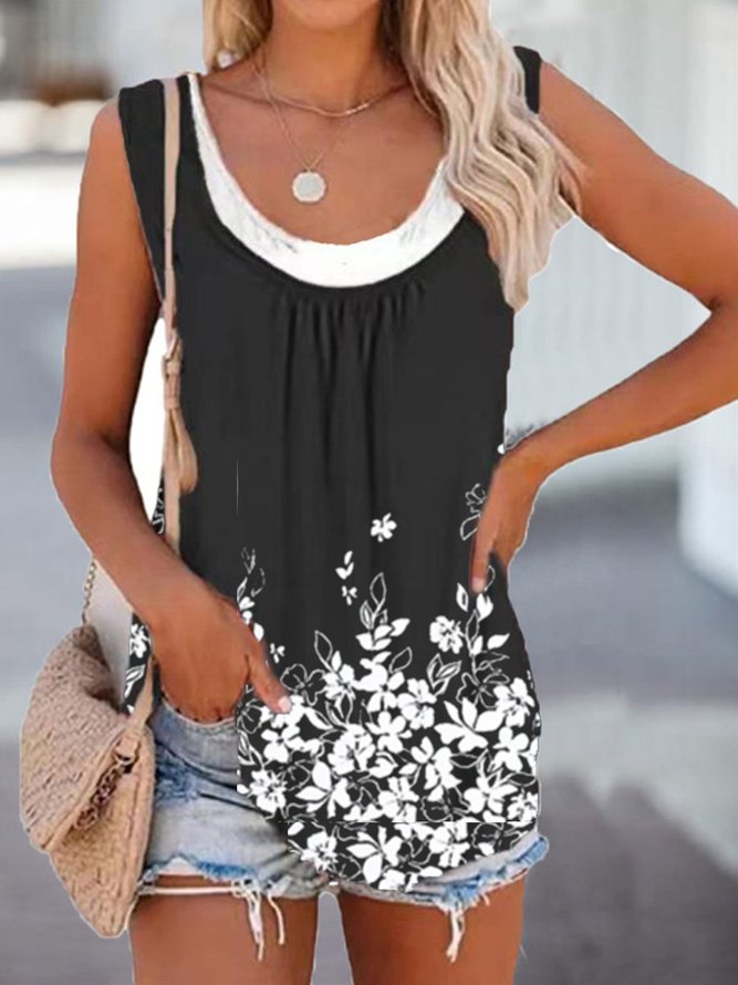 Vacation Crew Neck Floral Knit Tank