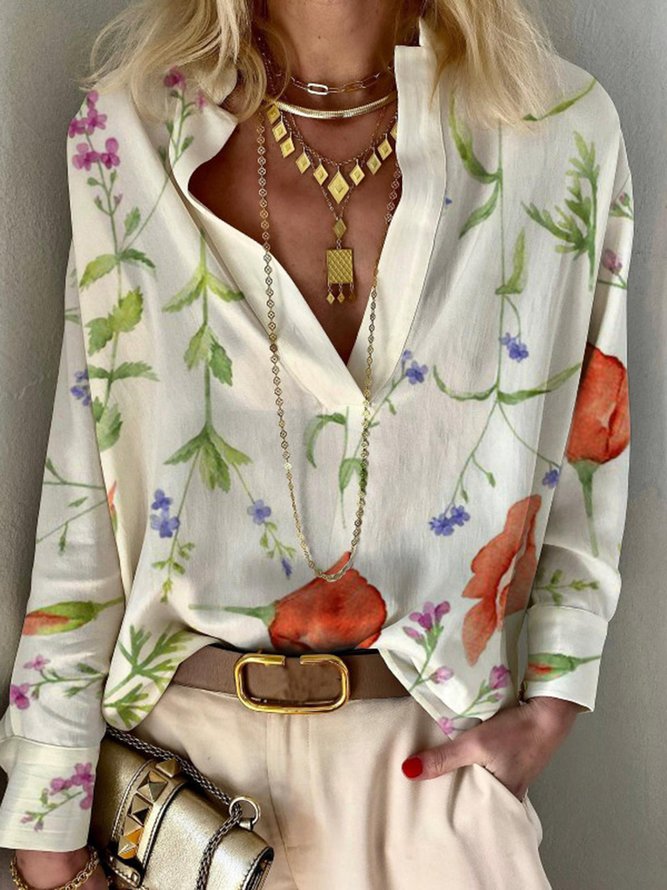 Casual Floral Printed Long Sleeve Tops