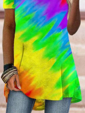 Ombre Cotton Blends Vacation Short Sleeve Top