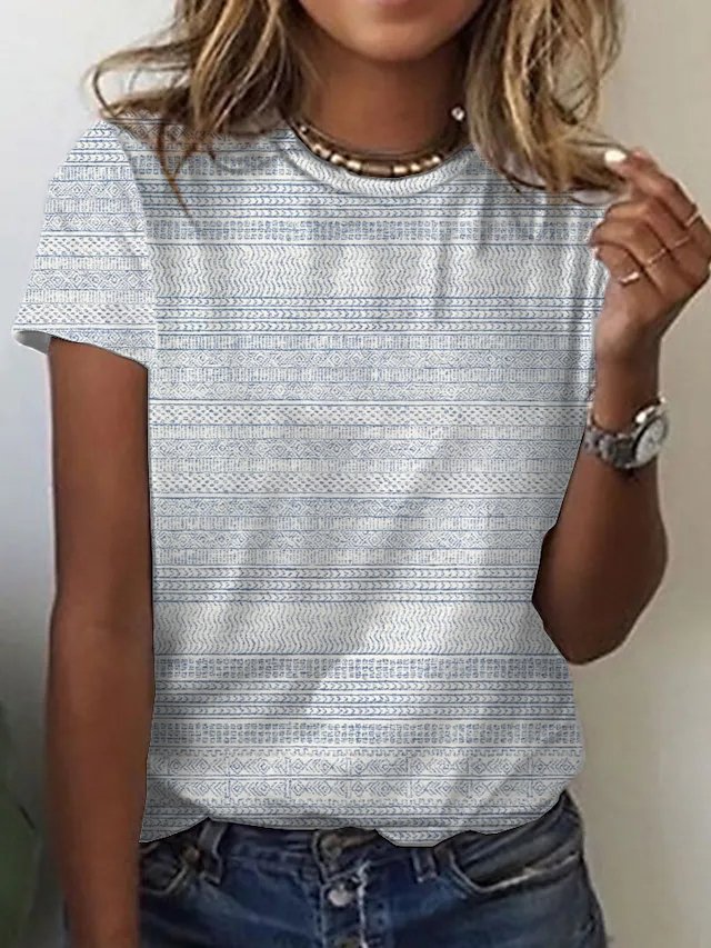 Crew Neck Casual Tribal Short Sleeve T-Shirt