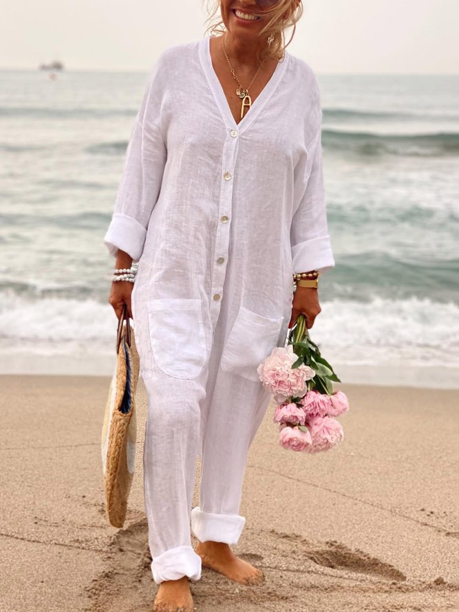 Loose Plain Jumpsuits & Romper