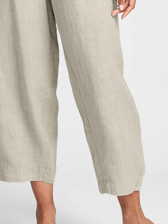 Plain Pockets Loosen Casual Pants