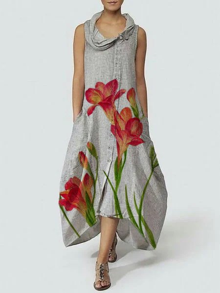 Cotton Casual Floral Short Sleeve Women Dress