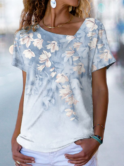Casual Floral Loose Short Sleeve T-Shirt