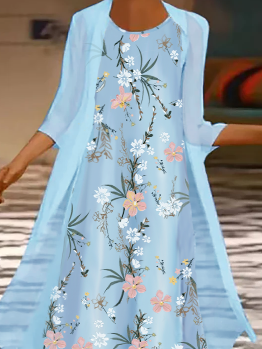 Floral Sweet Long Sleeve Woven Dress