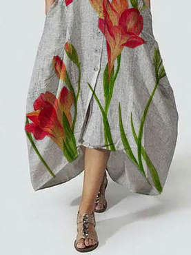 Cotton Casual Floral Short Sleeve Women Dress