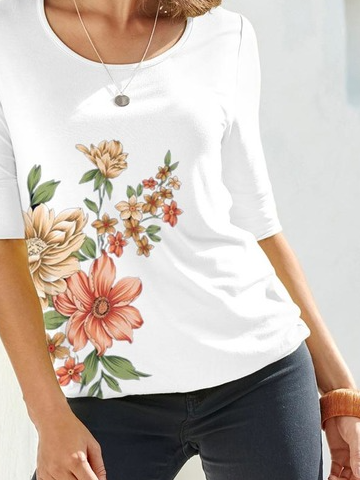 Crew Neck Floral Casual Short Sleeve T-Shirt