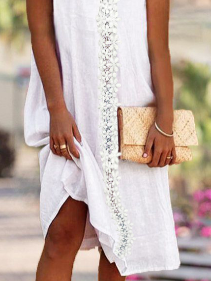 Lace Panel Basics Short Sleeve Women Dress