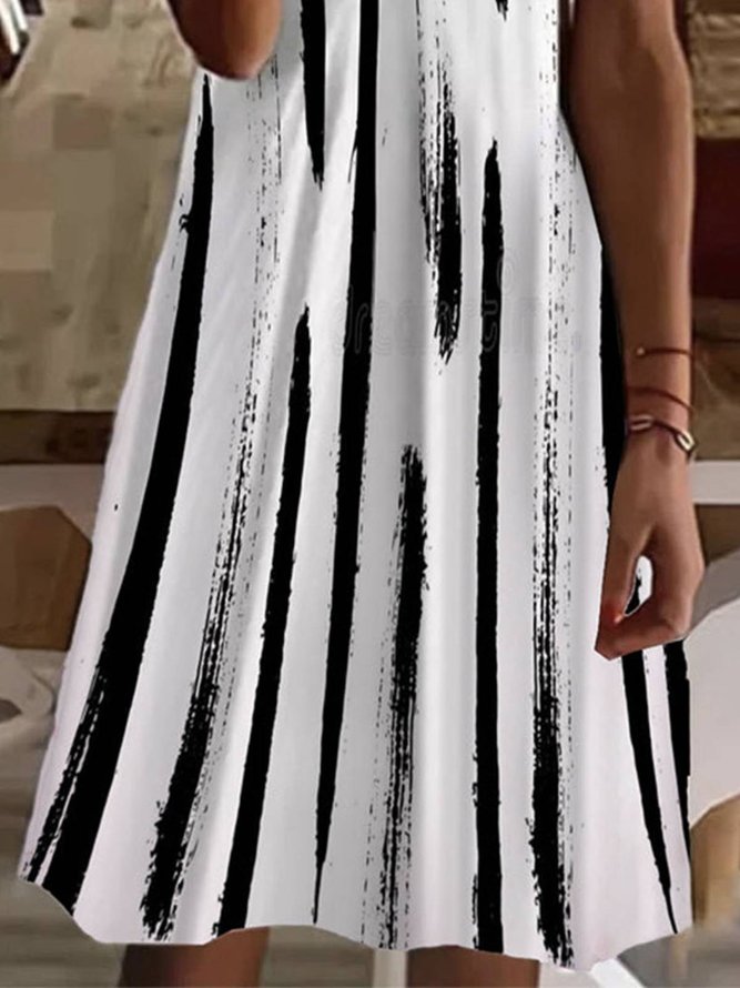 Women Striped V Neck Casual Short Sleeve Dress