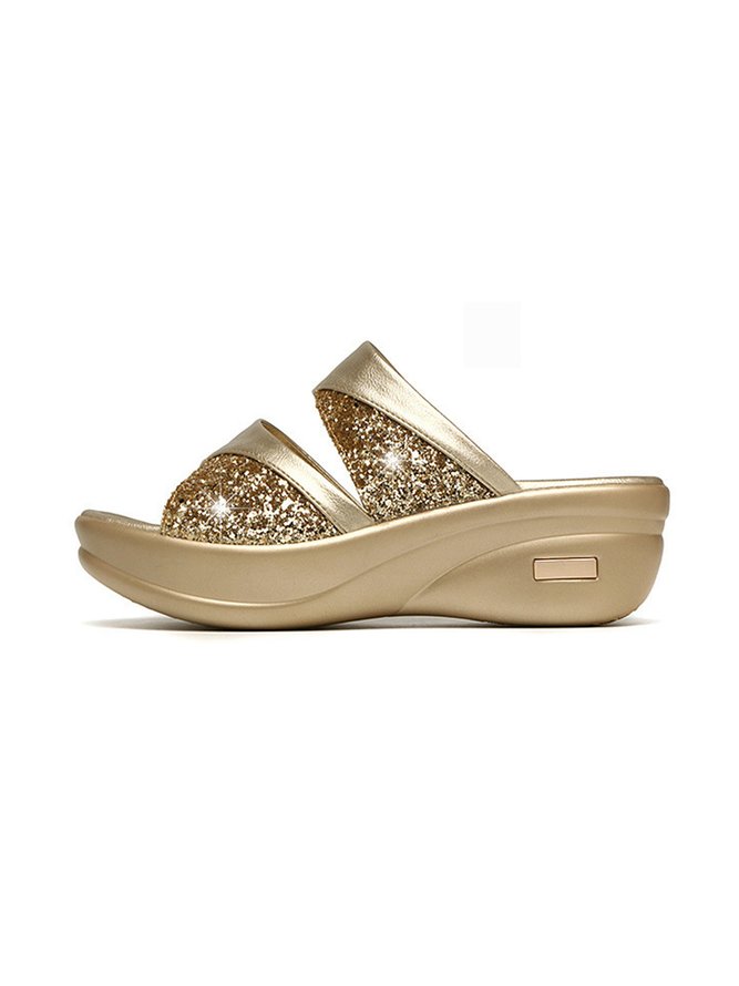 Glitter Shiny Panel Platform Heel Sandals