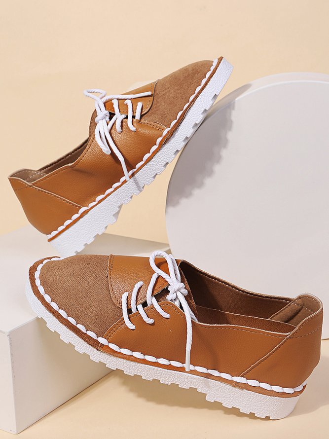 Vintage Contrast Panel Lace-Up Shoes