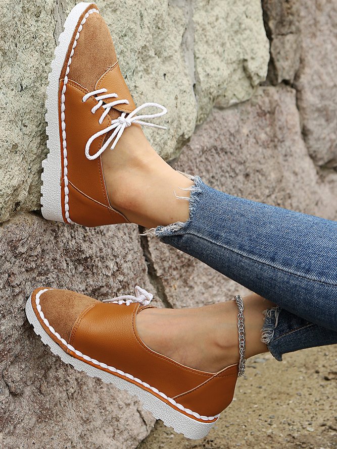Vintage Contrast Panel Lace-Up Shoes