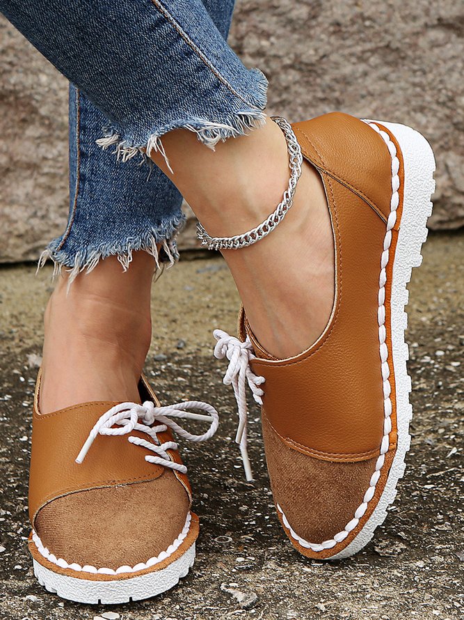 Vintage Contrast Panel Lace-Up Shoes