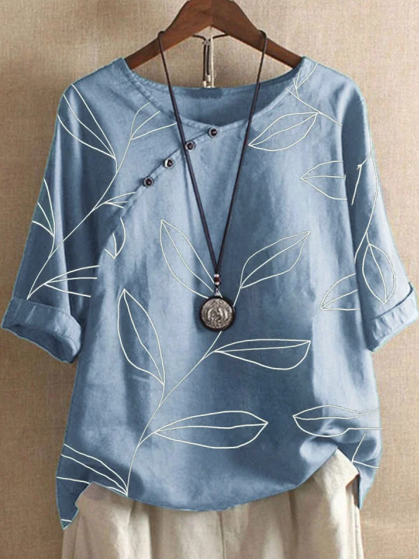 Crew Neck Half Sleeve Plants Shirt & Top