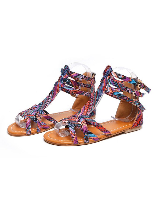 Bohemian Ethnic Print Straps Resort Sandals