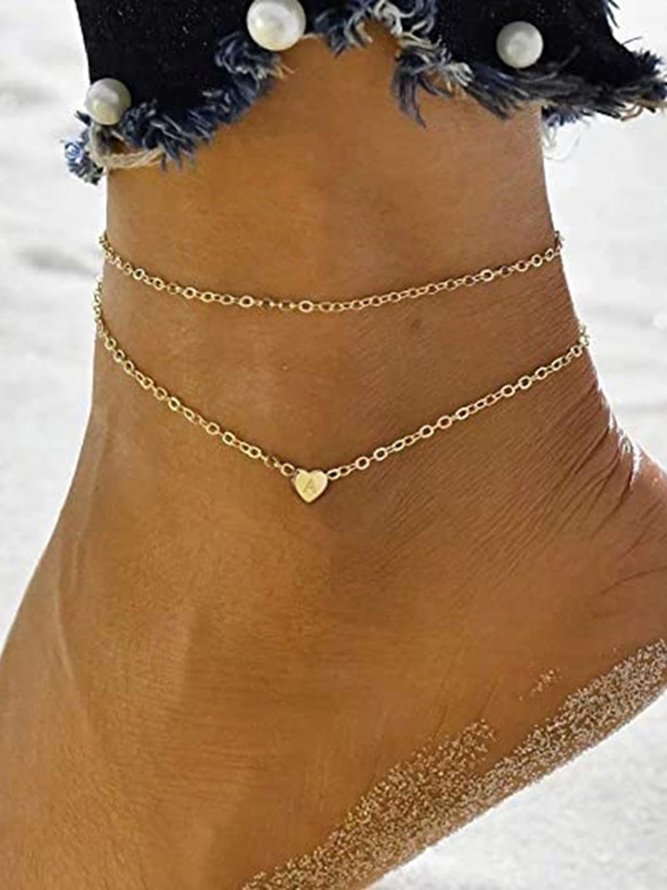 Beach Double Chain Heart Letter Anklet