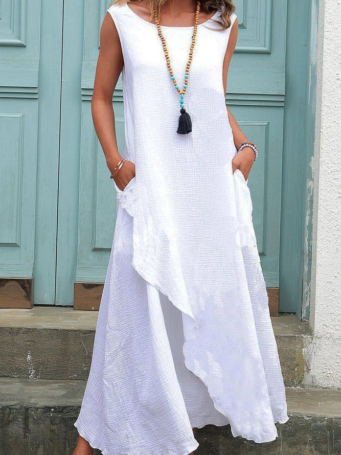 Casual Cotton Blends Sleeveless Women Dresses