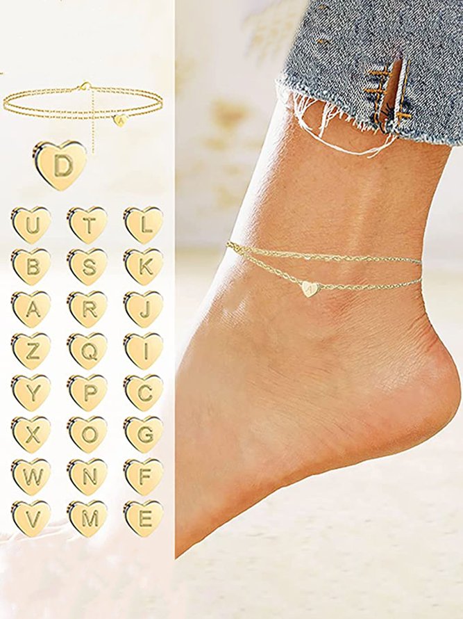 Beach Double Chain Heart Letter Anklet